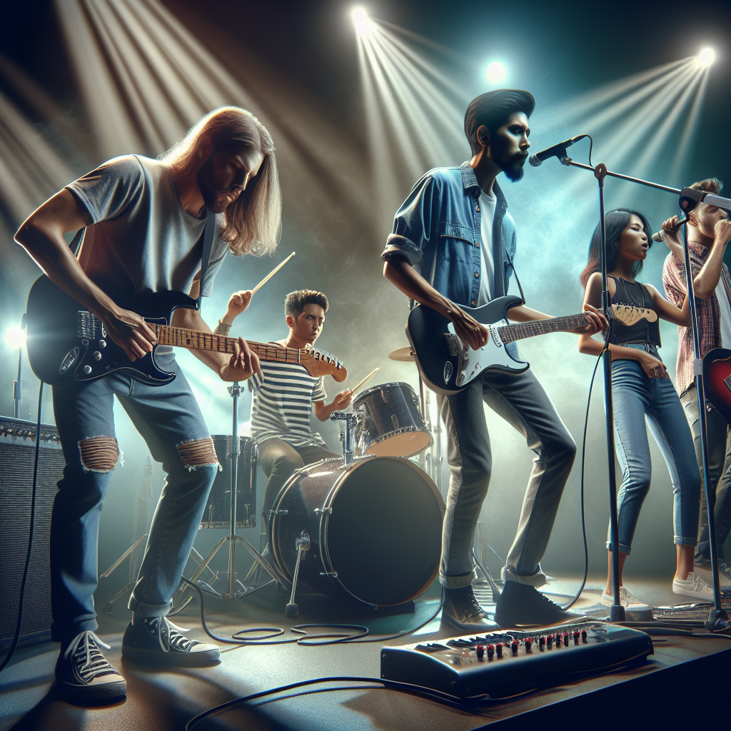 Realistic stock image of a rock band performing.